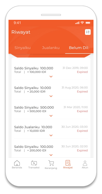 Melihat riwayat transaksi SINYALKU